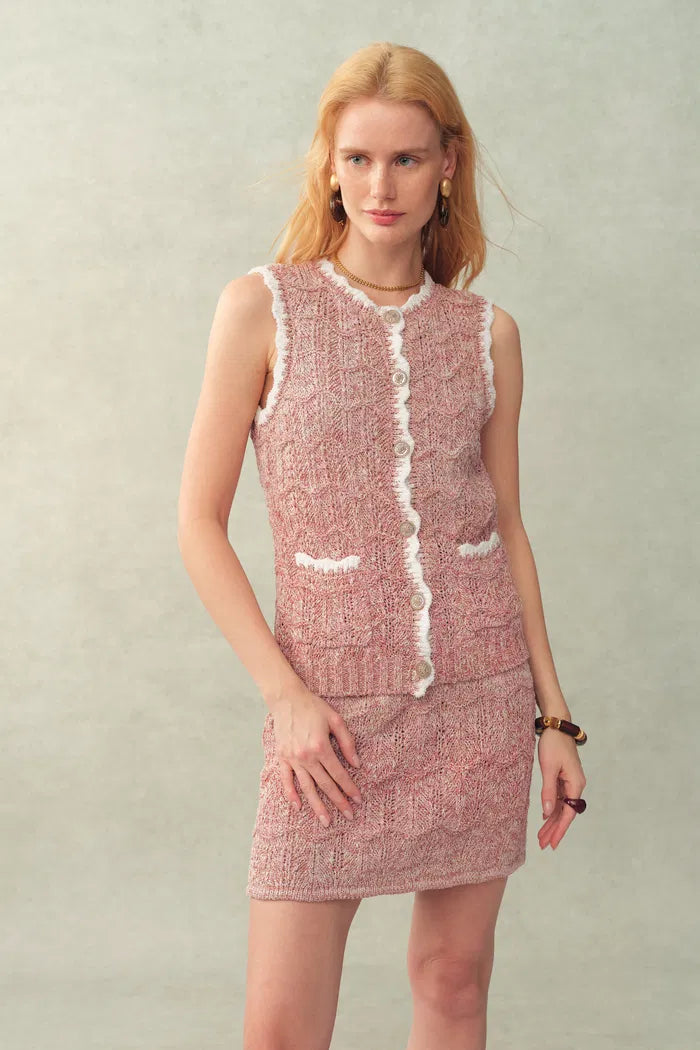 Miriam Sleeveless Vest Top in Cotton Blend Fancy Wavey Knit