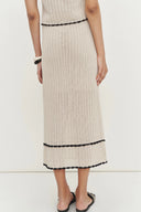 Palma Hand Embroidered Daisy Applique Crochet Skirt in Cotton Linen Blend