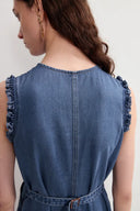 Amelia Schulpjes Geknoopte Getailleerde Midi Jurk in Katoen Linnen Denim