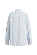 Lismore Contrast Embroidery Striped Shirt in Textured Crinkle Cotton
