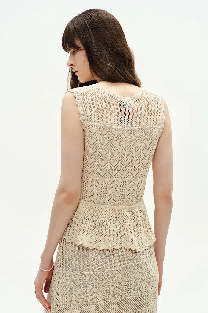 Grazia Sleeveless Ruffled Hem Top and Skirt Set in Linen Blend Knit