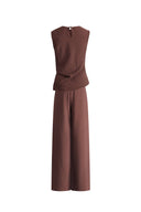Phoebe French Cowl Sleeveless Top and Wide Leg Pant Matching Set in Dry Silk