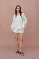 Emily Embroidered Collar Top and Shorts Matching Set in Silk Cotton Blend