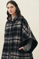 Josiane Plaid Double Faced Cape Coat in Wool Blend
