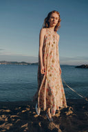 Alice Halter Neck Flora Maxi Dress in Pleated Silk Blend