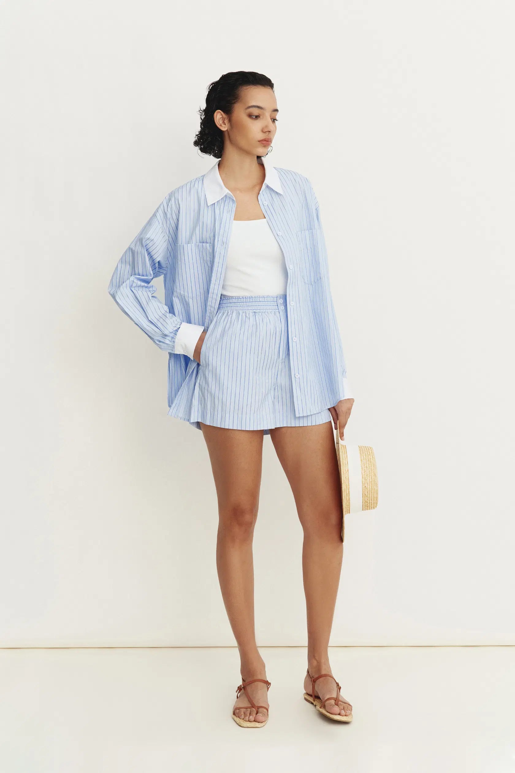 Giada Striped Blouse Shorts Set Cotton Blend