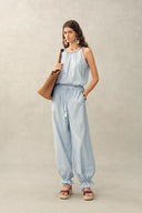 Hazel Boho Embroidery Jacquard Halterneck Sleeveless Top and Pants Set in Cotton