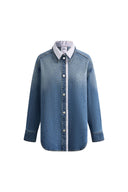 Harlow Striped Contrast Patchwork Shirt in Cotton Denim