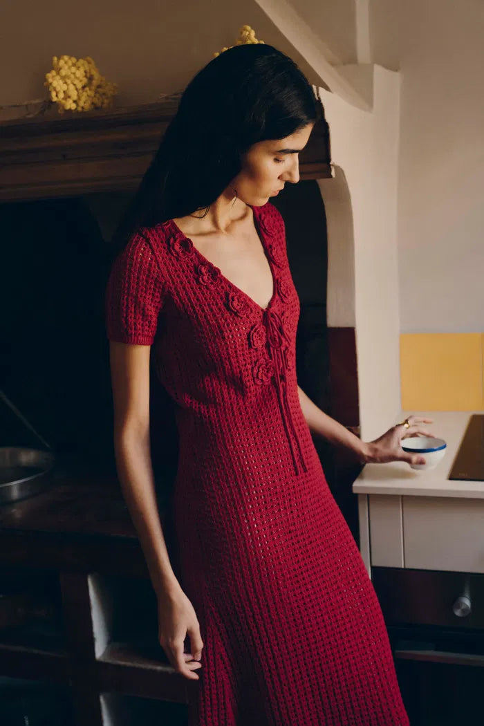 Golf Floral Crocheted Knit Dress in Hemp Cotton Knit M Golf Floral Crocheted Knit Dress in Hemp Cotton Knit M