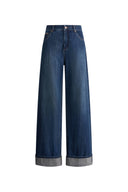 Brenda Folded Hem Wide Leg Jeans in Selvedge Denim