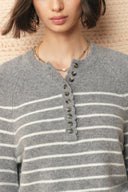 Rhea Striped Henley Sweater in Wool Blend