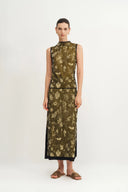 Jupe midi Wind en maille jacquard botanique