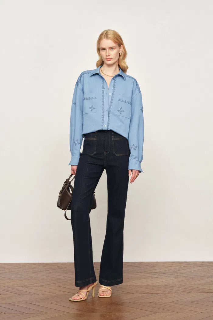 Helia Embroidery Shirt in Structured Viscose Blend