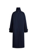 Manteau Theo bleu nuit à bordures en double-face mérinos-cachemire