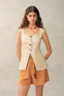 Wendy Cinched Sleeveless Top in Linen Blend