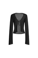 Cardigan semi-transparent noir Liya en maille tencel-soie