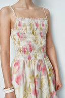 Kari Hand Woven Strap Shirred Dress in Silk-Linen Blend