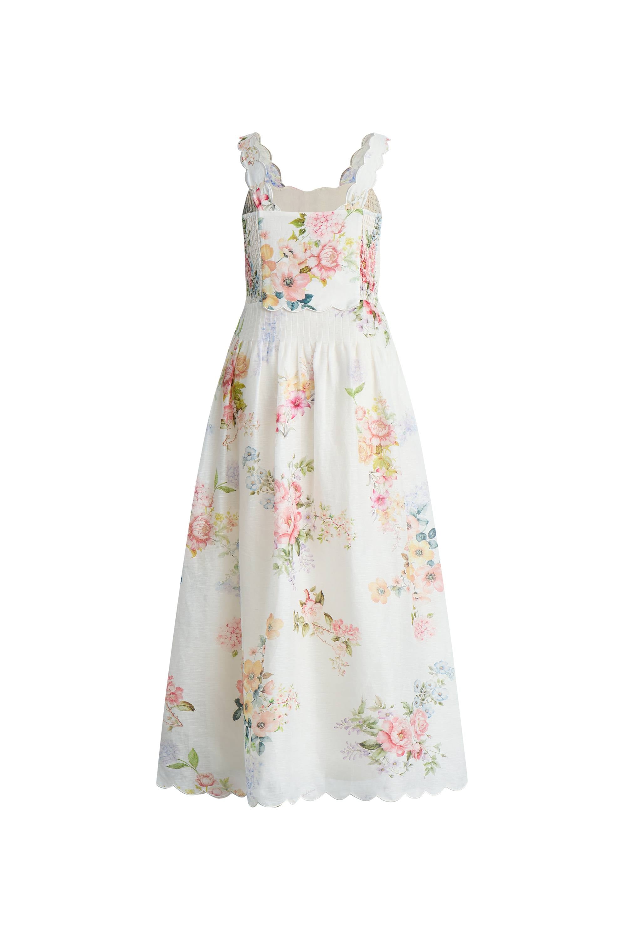 Xena Watercolor Flora Embroidery Strap Dress in Silk-Linen S/P Xena Watercolor Flora Embroidery Strap Dress in Silk-Linen S/P