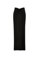 Siren Ruched Slit Midi Skirt in Four Way Stretch Fabric