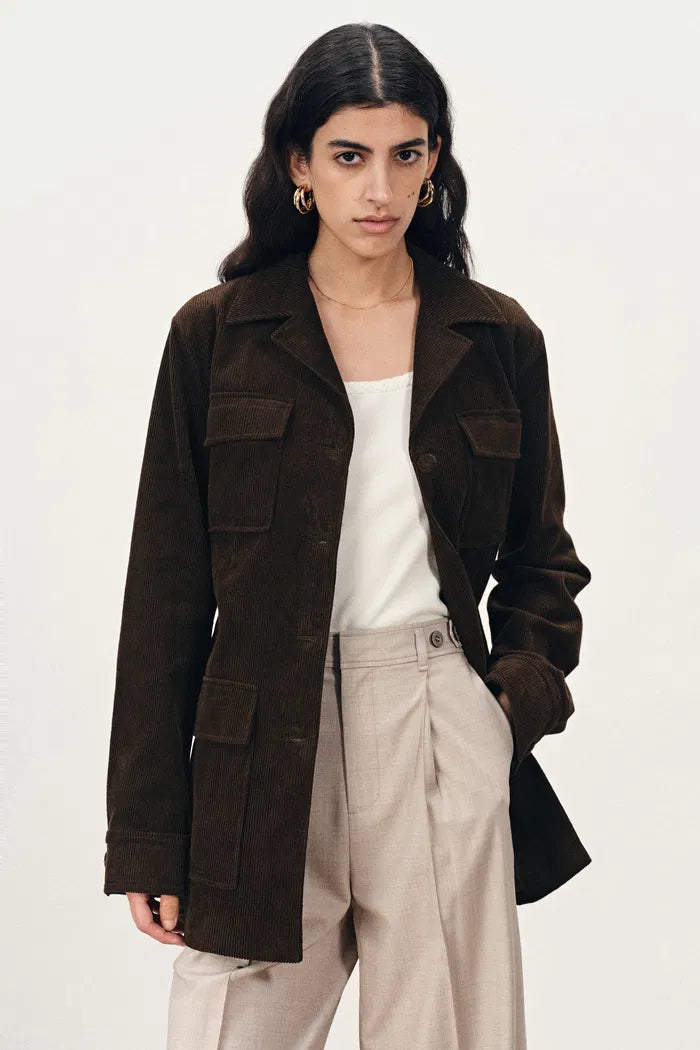 Geraldine Vintage Look Belted Jacket in Cotton Corduroy