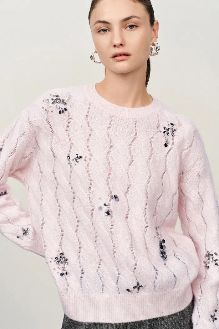 Aria Hand Beaded Sweater in Wool-Silk Blend