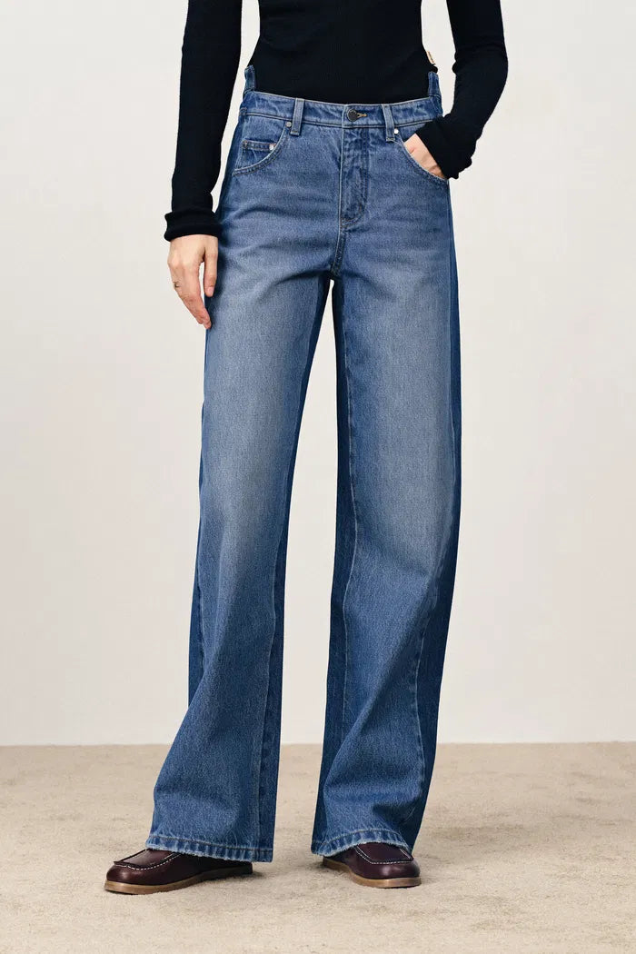 Behun Deconstructed Colorblock Jeans in Cotton Denim