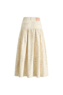 Rose Pleated Denim Skirt in Cottonseed Hull Denim