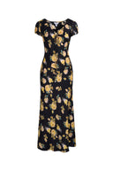 Maggie Handpainted Floral Cinched Waist Dress in Silk Double Crepe
