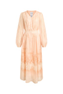Anne Handpainted Floral Lace Dress in Silk Linen Organza