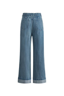 Zoe Raw Edge Waistband Straight Leg Jeans in Cotton Denim