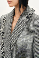 Sabine Asymmetric Fringed Wool Coat in Merino Heavy Tweed