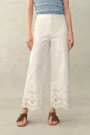 Kyra Embroidery Cropped Pants in Stretchy Cotton Blend