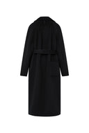 Manteau long maxi noir à grand col Rond en mélange mérinos cachemire