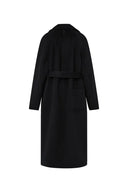 Manteau long maxi noir à grand col Rond en mélange mérinos cachemire