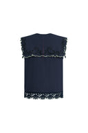 Blue Ivy Sailor Collar Sleeve Sleeveless Top in Cotton Jacquard with Lace