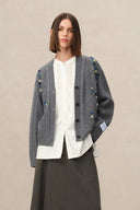 Olivia Floral Cable Cardigan in Merino Wool Cable Knit
