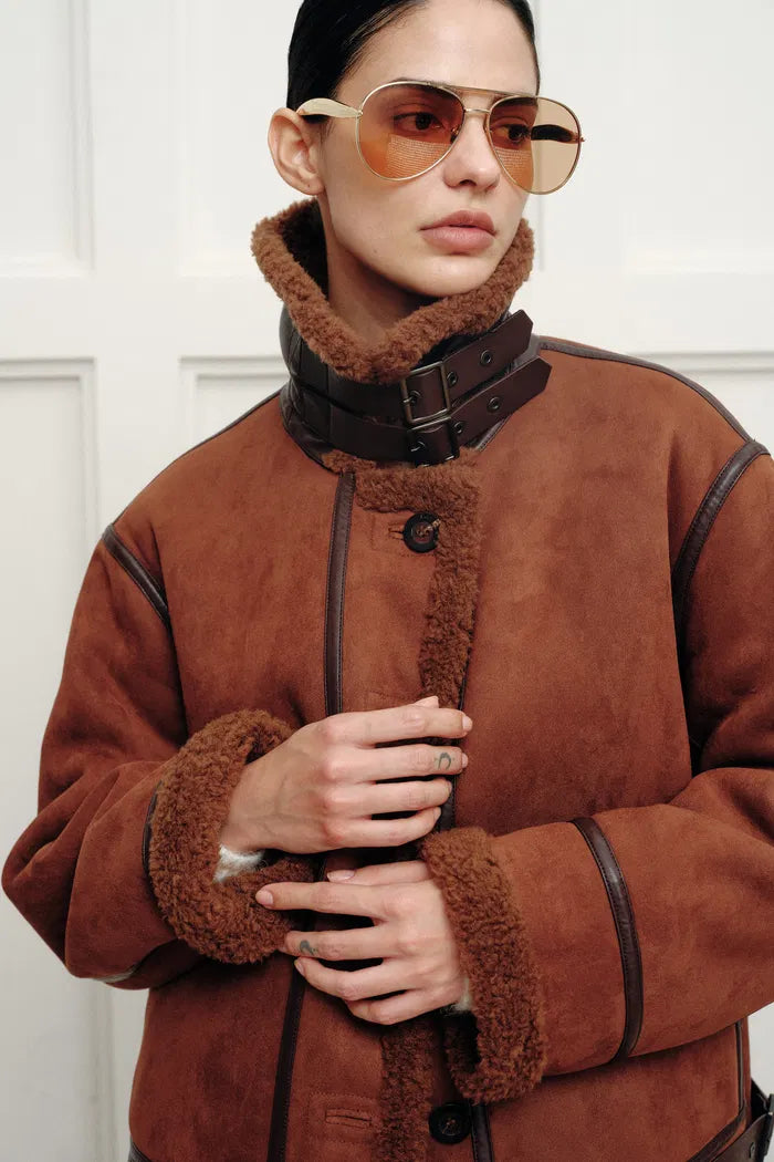 Edin Adjustable Wind Buckle Jacket in Faux Shearling