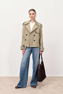 Beatrice Wind and Wrinkle Resistant Short Trench Coat in Cotton Stretch Twill