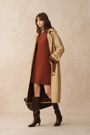 Emily Red Henley Collar Fitted Short Dress in Merino Wool Knit