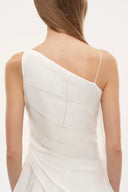Cascade Ruffled Tie-Front One Shoulder Dress in Mulberry Silk