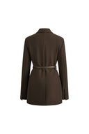 Nellie Leather Belted Blazer in Fine Wool Blend