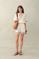 Becky Cross Stitch A Line Shorts in Linen Blend