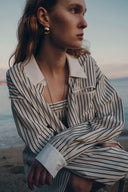 Nao Striped Relaxed Long Sleeve Shirt in Cotton Blend Poplin