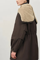 Parka Doris con Forro Acolchado y Cuello de Piel Desmontables en Sarga de Mezcla de Algodón