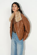 Sloane Vintage Padded Biker Jacket in Vegan Leather