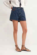Anja Hand Embroidered Shorts in Cotton Denim