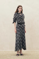 Fern Plaid Panelled Skirt in Cotton Blend