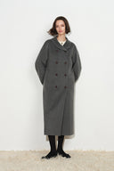 Manteau long cocon Tullia à ceinture, en mélange de laine et de cachemire