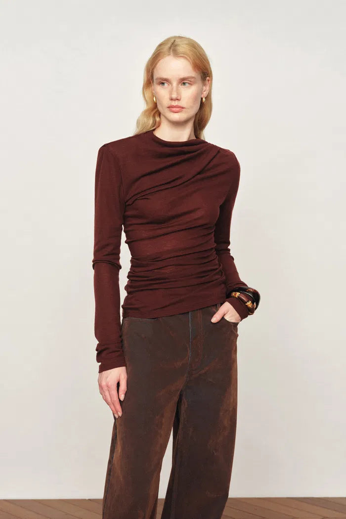 Edith Runched Long Sleeve Top in Lightweight Merino Wool Knit