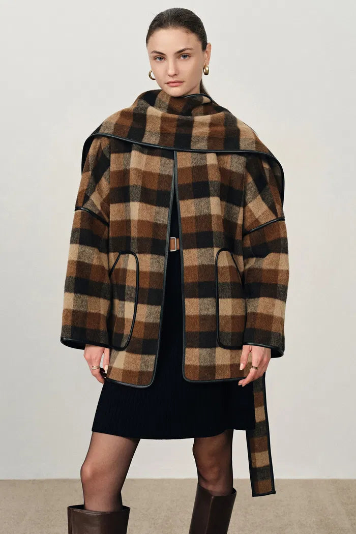 Lycoris Leather Trimmed Short Wool Coat in Merino Wool